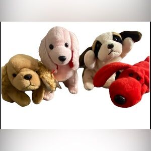 Vtg 1990s TY Beanie Babies Lot Spunky, Sonnet, Bernie & Rover Dog Plush